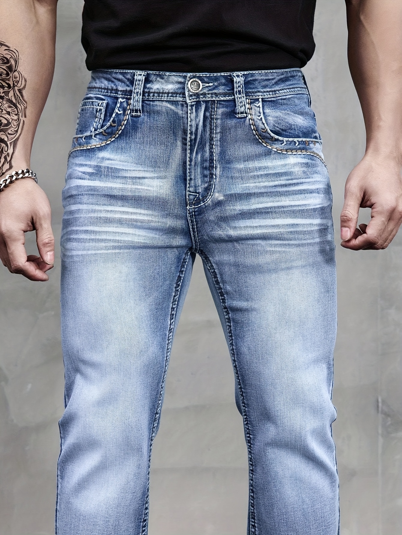 ESDVQ Men's Slim-Fit Vintage Washed Light - Image 7