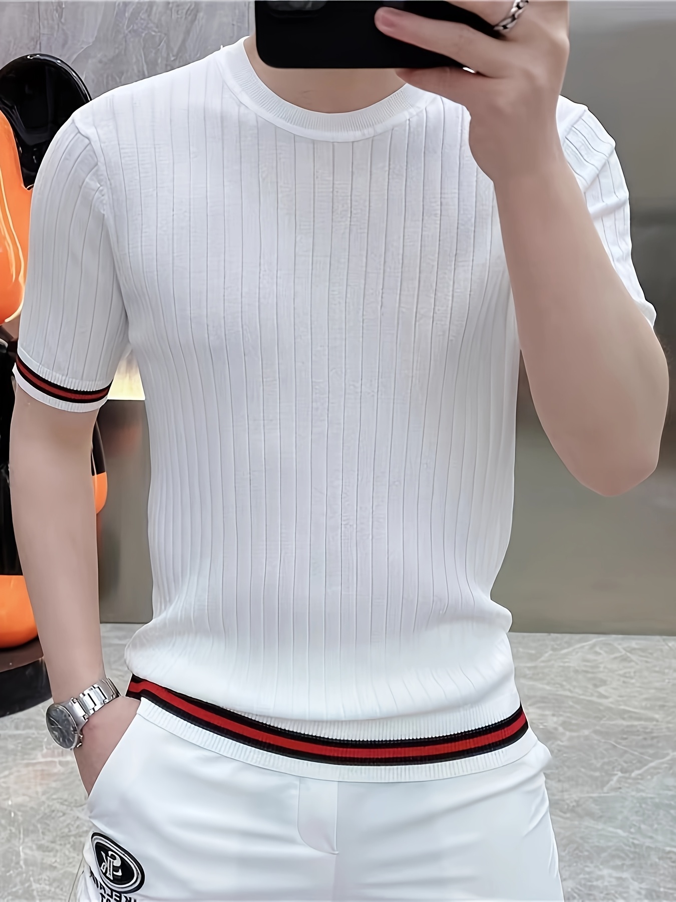 New Stylish Men'S Short-Sleeve Knit Top