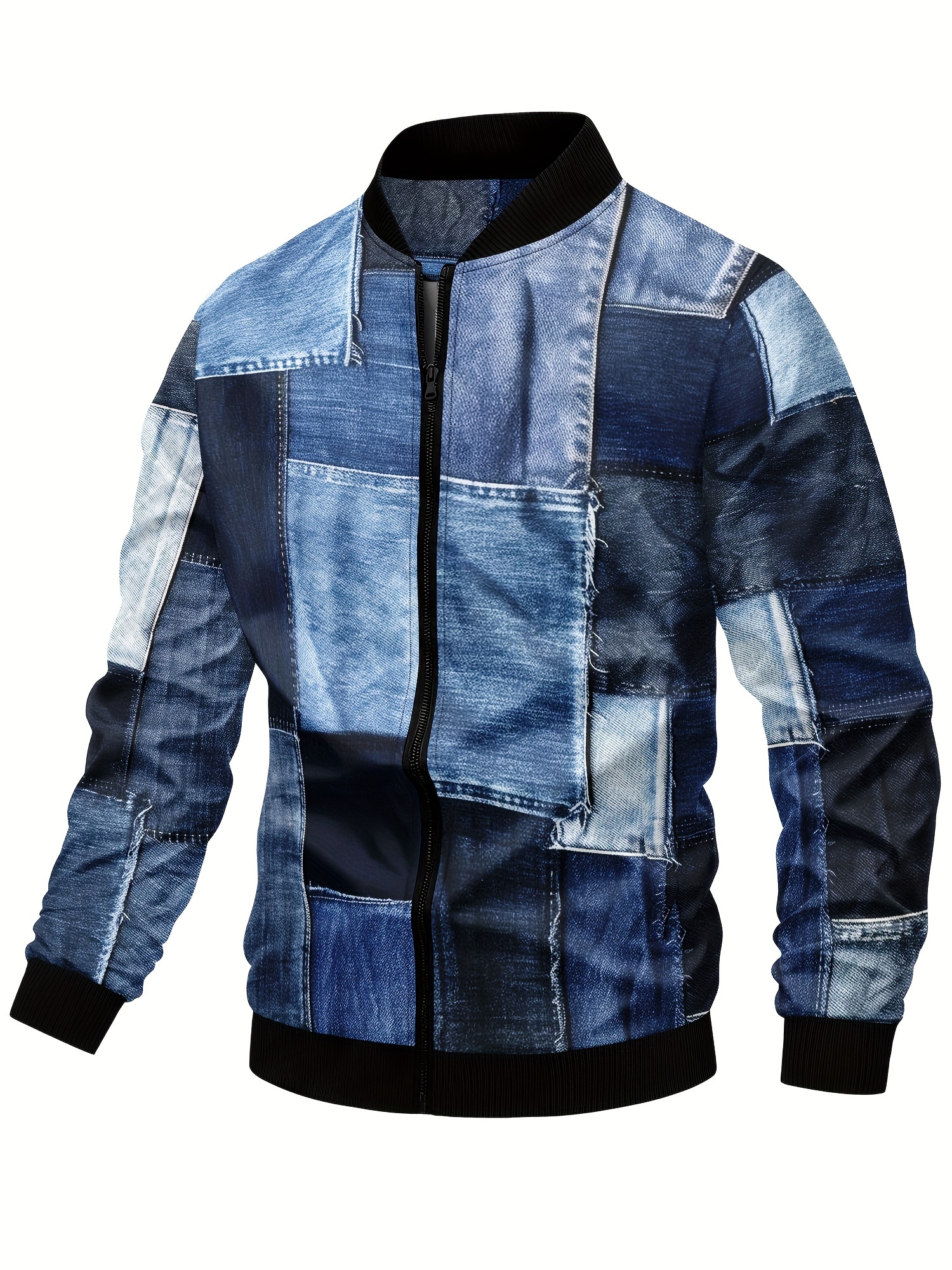 Men's Casual Patchwork Denim Print Track