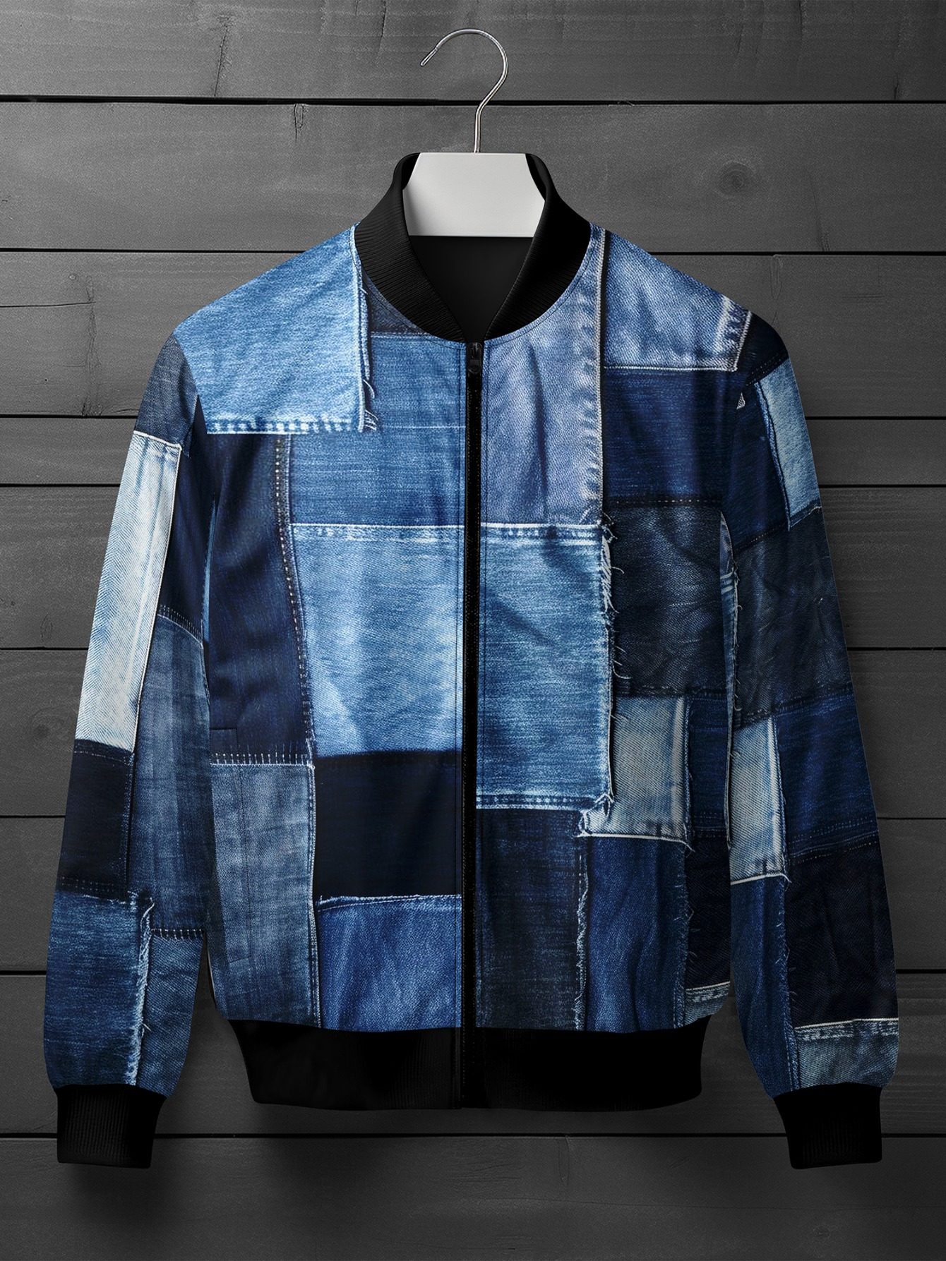 Men's Casual Patchwork Denim Print Track - Image 3