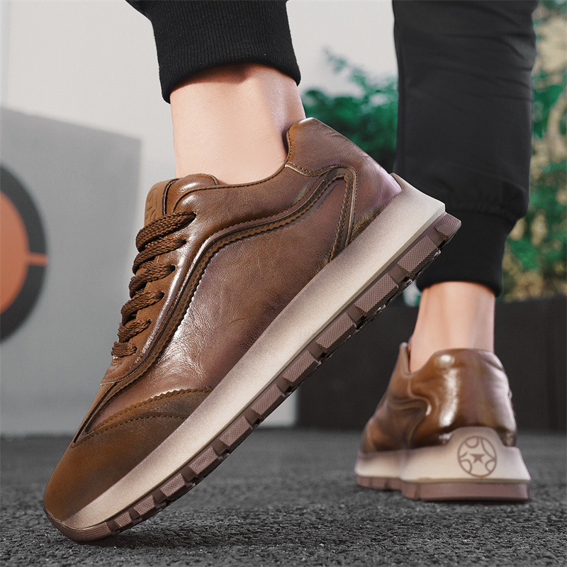 Men'S Stylish Brown Faux Sneakers - - Image 5