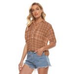 Texas Longhorns tartan plaid orange Women's V-neck Shirts - Image 3