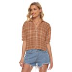 Texas Longhorns tartan plaid orange Women's V-neck Shirts