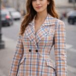 Florida inspired blazer women blue orange plaid blazer