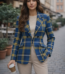 california inspired women blazer blue gold tartan plaid blazer