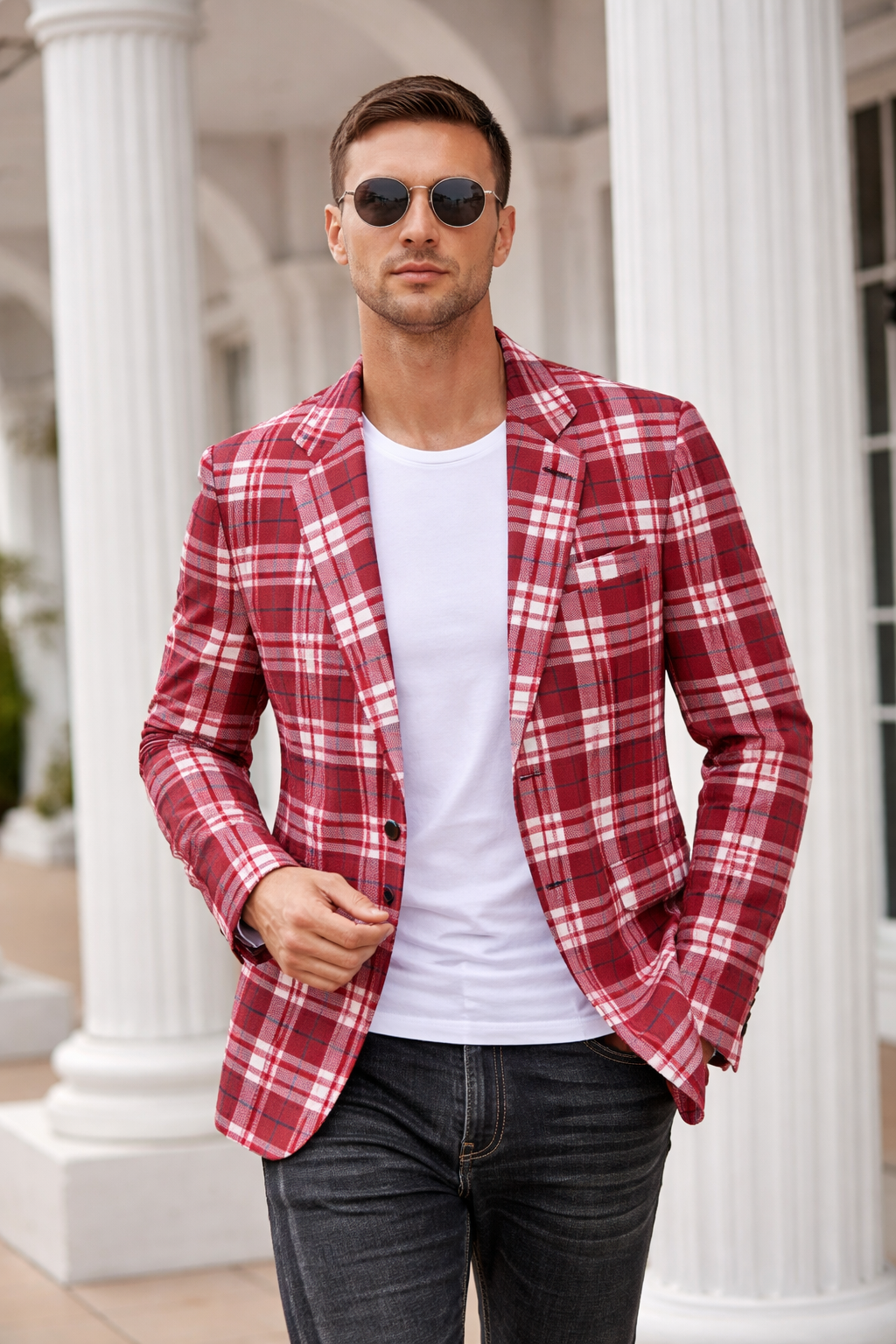 20260111_1602_Image Generation_remix_01keqr4tj1fntamwcwk1m401vf Alabama Crimson Red & White Plaid Men’s Blazer