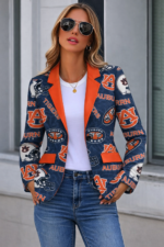 Auburn Tigers Flat Lapel Collar Blazer – Navy Blue and Burnt Orange - Image 2