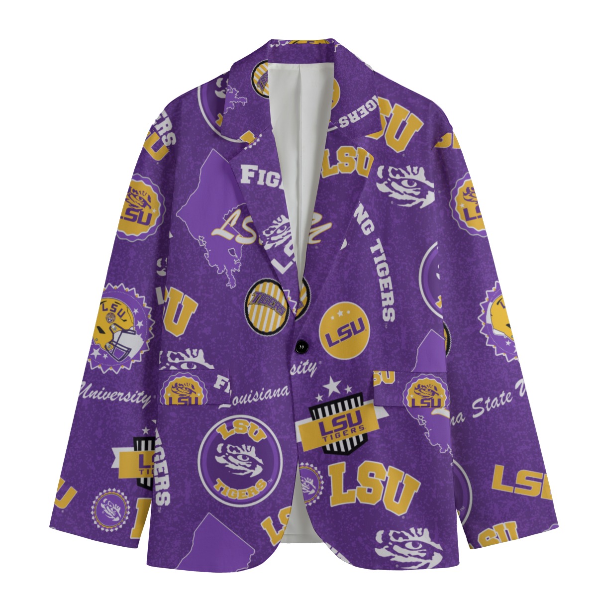 80873-0a185031-5bbb-492e-95cc-82c0fb90fe93.jpeg Louisiana LSU Tigers Casual Flat Lapel Collar Blazer – Purple and Gold - Image 1
