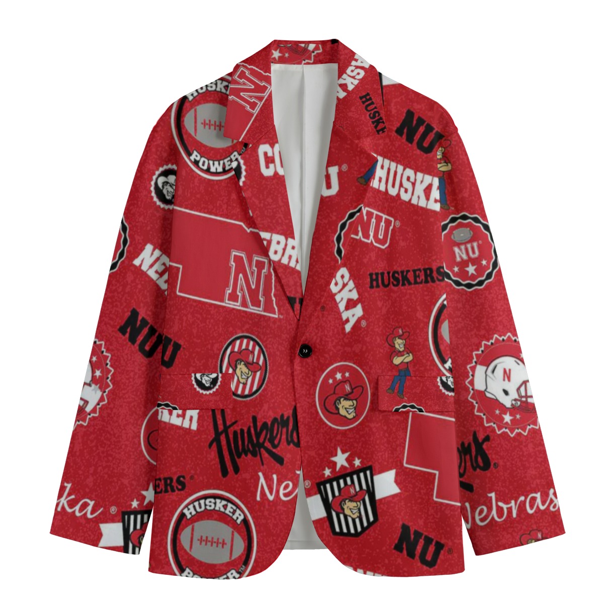 80873-11db1769-9a9a-40b2-ab11-3c847f23016b.jpeg Nebraska Cornhuskers Casual Flat Lapel Collar Blazer – Scarlet and Cream - Image 1