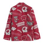 Wisconsin Badgers Casual Flat Lapel Collar Blazer – Cardinal Red and White - Image 2