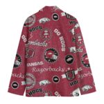 Razorbacks Casual Flat Lapel Collar Arkansas  Blazer – Cardinal Red and White - Image 2