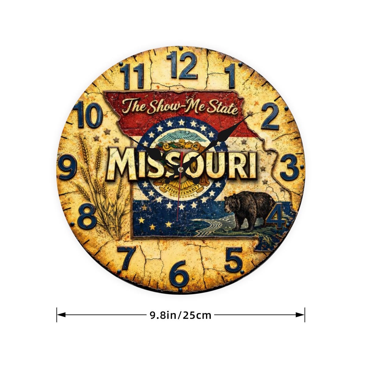 80873-2375f026-223f-4e60-89b2-2ed91eafb90b.jpeg Missouri Wall Clock – Vintage Show Me State Map Design, Rustic Americana Home Decor - Image 1