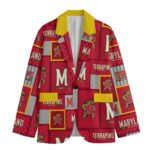 Maryland Terrapins Casual Flat Lapel Collar Blazer – Red, Black, Gold and White