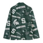 Michigan State Spartans Casual Flat Lapel Collar Blazer – Spartan Green and White - Image 2