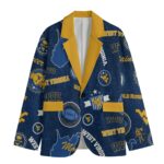 West Virginia Mountaineers Casual Flat Lapel Collar Blazer – Old Gold and Navy Blue - Image 4