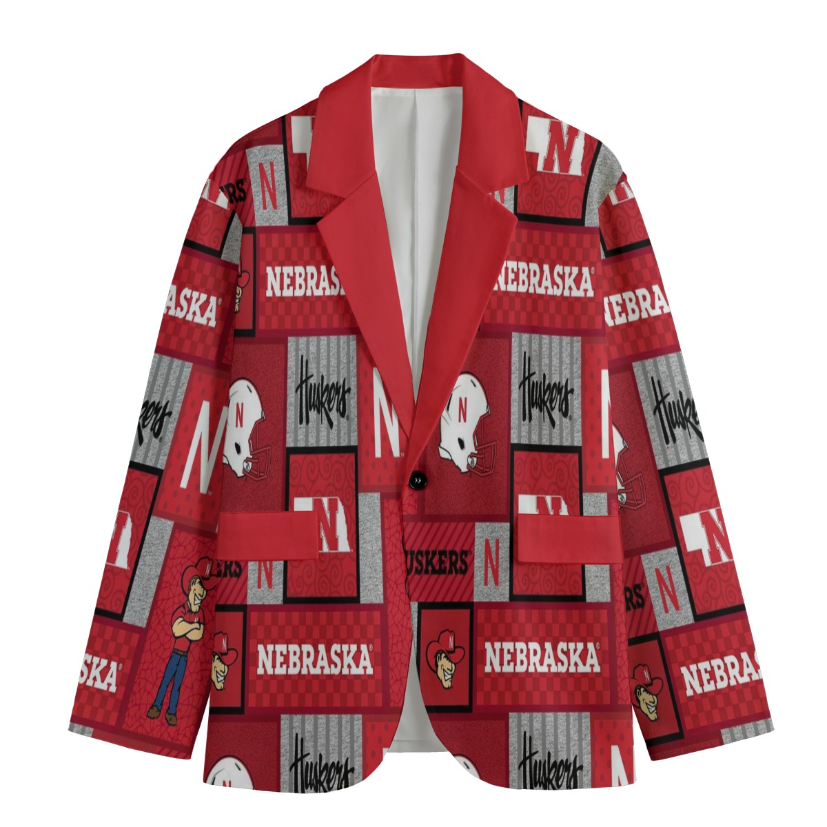 80873-85793ffd-dbe1-40ac-add7-45b17a4cc48a.jpeg Nebraska Casual Flat Lapel Collar Blazer – Scarlet and Cream Cornhuskers - Image 1