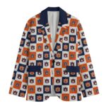 Casual Flat Lapel Auburn Tigers Collar Blazer – Navy Blue and Burnt Orange - Image 3