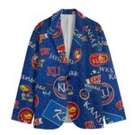 Kansas Jayhawks Casual Flat Lapel Collar Blazer – Royal Blue, Crimson Red and White - Image 4