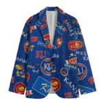 Kansas Jayhawks Casual Flat Lapel Collar Blazer – Royal Blue, Crimson Red and White