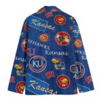 Kansas Jayhawks Casual Flat Lapel Collar Blazer – Royal Blue, Crimson Red and White - Image 2