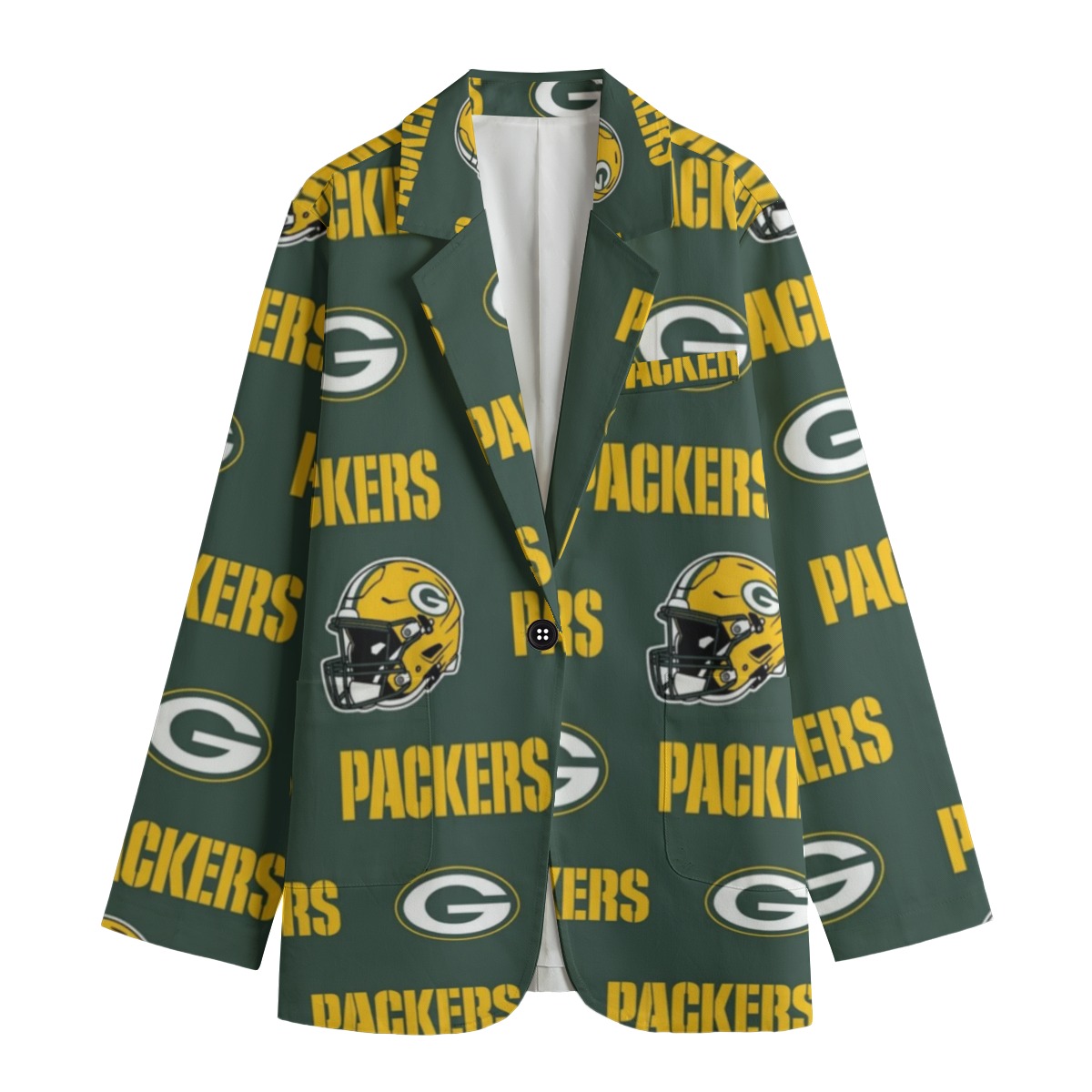 80873-b70ce0c3-1e4d-406d-bdcc-df36f88ec4fb.jpeg Green Bay Packers Green, Yellow & White Women's Leisure Blazer – Bold NFL Game Day Style - Image 1