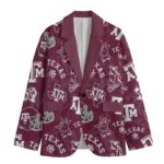 Texas A&M Aggies Casual Flat Lapel Collar Blazer – Maroon and White - Image 2