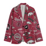 Razorbacks Casual Flat Lapel Collar Arkansas  Blazer – Cardinal Red and White