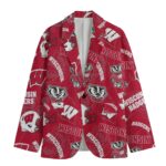 Wisconsin Badgers Casual Flat Lapel Collar Blazer – Cardinal Red and White - Image 4