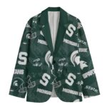 Michigan State Spartans Casual Flat Lapel Collar Blazer – Spartan Green and White - Image 4