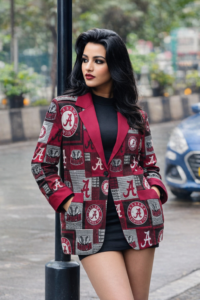 Alabama Crimson Patchwork Plaid Game Day Blazer – Unisex College Football Statement Jacket