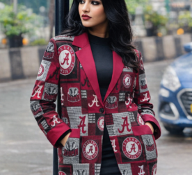 Alabama Crimson Patchwork Plaid Game Day Blazer – Unisex College Football Statement Jacket