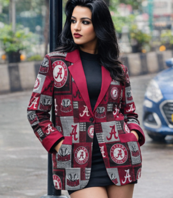 Alabama Crimson Patchwork Plaid Game Day Blazer – Unisex College Football Statement Jacket