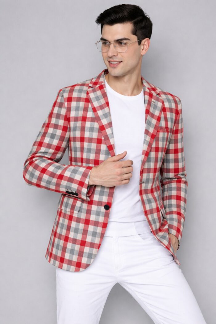 Alabama-Crimson-Tide-Tartan-Plaid-Mens-Casual-Flat-Lapel-Collar-Blazer-700x1050 🔴⚪ Alabama Crimson Tide Tartan Plaid Men’s Casual Flat Lapel Collar Blazer - Image 1