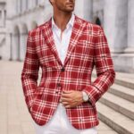 🔴⚪⚫ Arkansas Heritage Plaid Blazer – Men’s Smart Casual Game Day Jacket