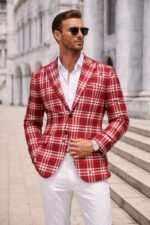 🔴⚪⚫ Arkansas Heritage Plaid Blazer – Men’s Smart Casual Game Day Jacket
