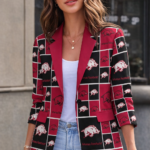 Arkansas Razorbacks Casual Flat Lapel Collar Blazer – Cardinal Red and White