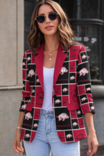 Arkansas Razorbacks Casual Flat Lapel Collar Blazer – Cardinal Red and White