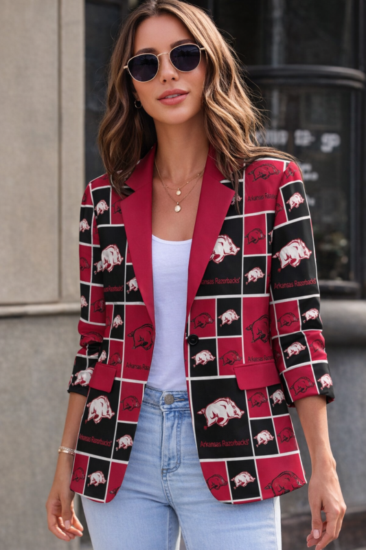 Arkansas Razorbacks Casual Flat Lapel Collar Blazer – Cardinal Red and White