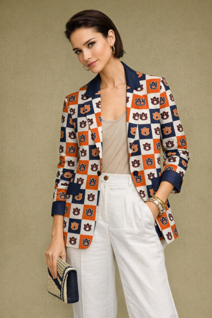 Auburn Tigers Casual Flat Lapel Collar Blazer – Navy Blue and Burnt Orange