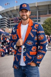 Auburn Tigers Flat Lapel Collar Blazer – Navy Blue and Burnt Orange