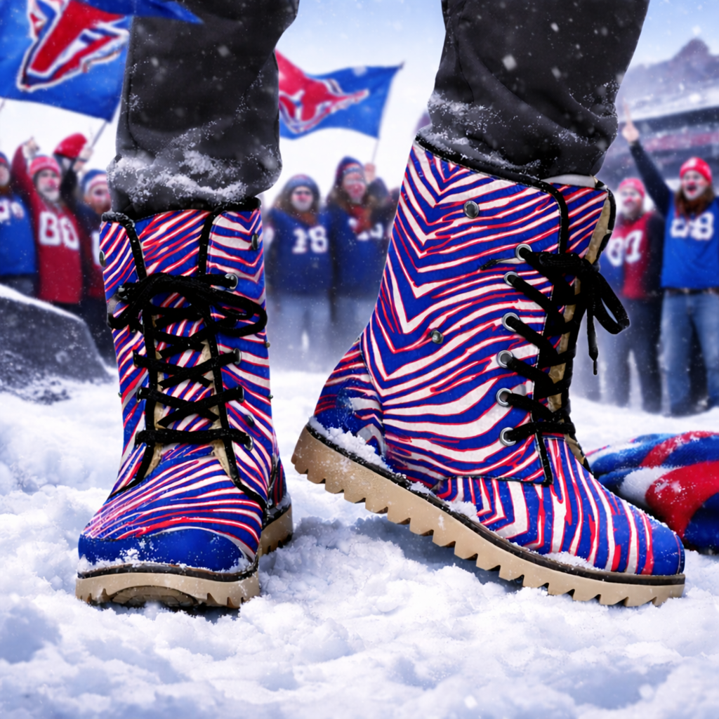 Buffalo bills Zebra Football Plush Boots Zebra print Buffalo Bills football Plush Boots - Image 1
