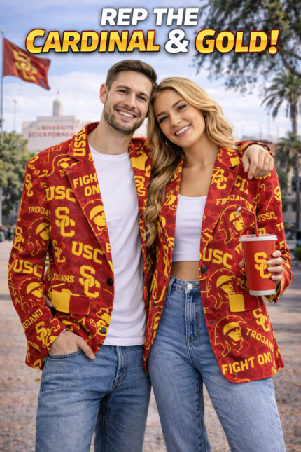 California Trojans Casual Flat Lapel Collar Blazer – Cardinal Red and Gold