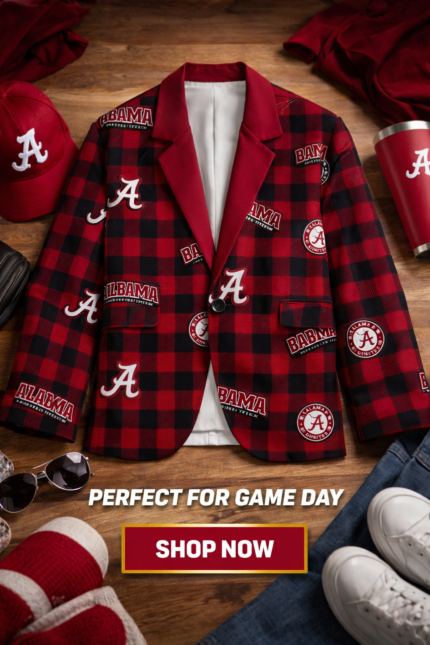 Alabama Crimson Game Day Plaid Blazer – Red & Black College Football Men’s Statement Jacket