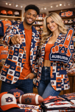 Casual Flat Lapel Auburn Tigers Collar Blazer – Navy Blue and Burnt Orange - Image 2