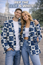 Penn State Navy White Checkerboard Game Day Blazer – Unisex College Football Statement Jacket