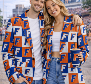 Florida Gators All-Over Print Casual Flat Lapel Collar Blazer – Royal Blue and Orange