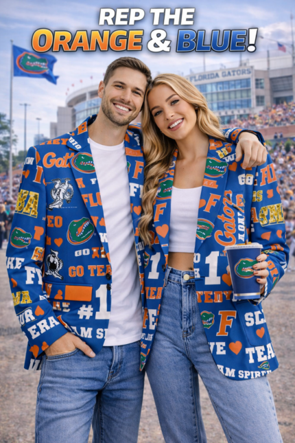 Florida Gators Casual Flat Lapel Collar Blazer – Royal Blue and Orange