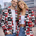 Georgia Red Black Checkerboard Game Day Blazer – Unisex College Football Statement Jacket