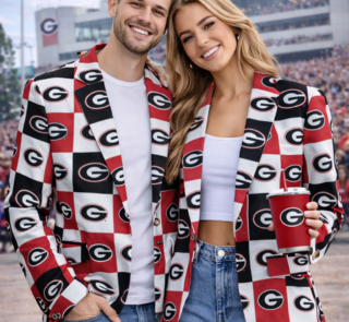 Georgia Bulldogs Red Black Checkerboard Game Day Blazer – Unisex College Football Statement Jacket