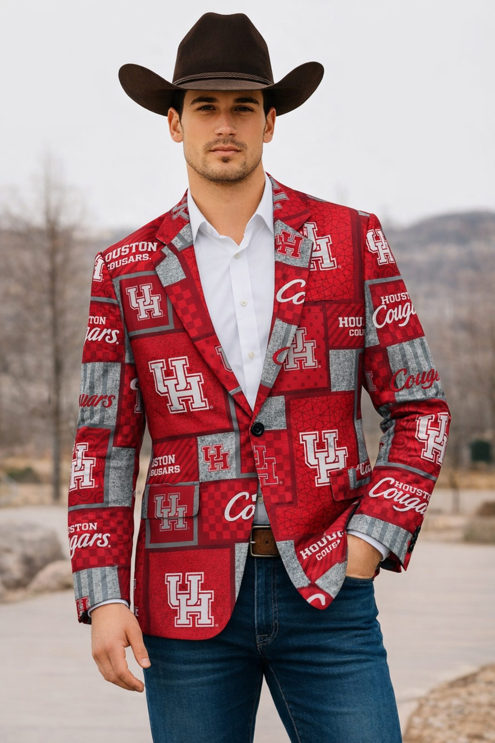 Houston Cougars Red, White & Grey Blazer – Bold College Game Day Style Houston Cougars Red, White & Grey Blazer – Bold College Game Day Style